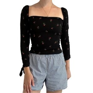 Reformation Blouse Top Floral Black Dainty Square Neck Feminine Size 6 Small